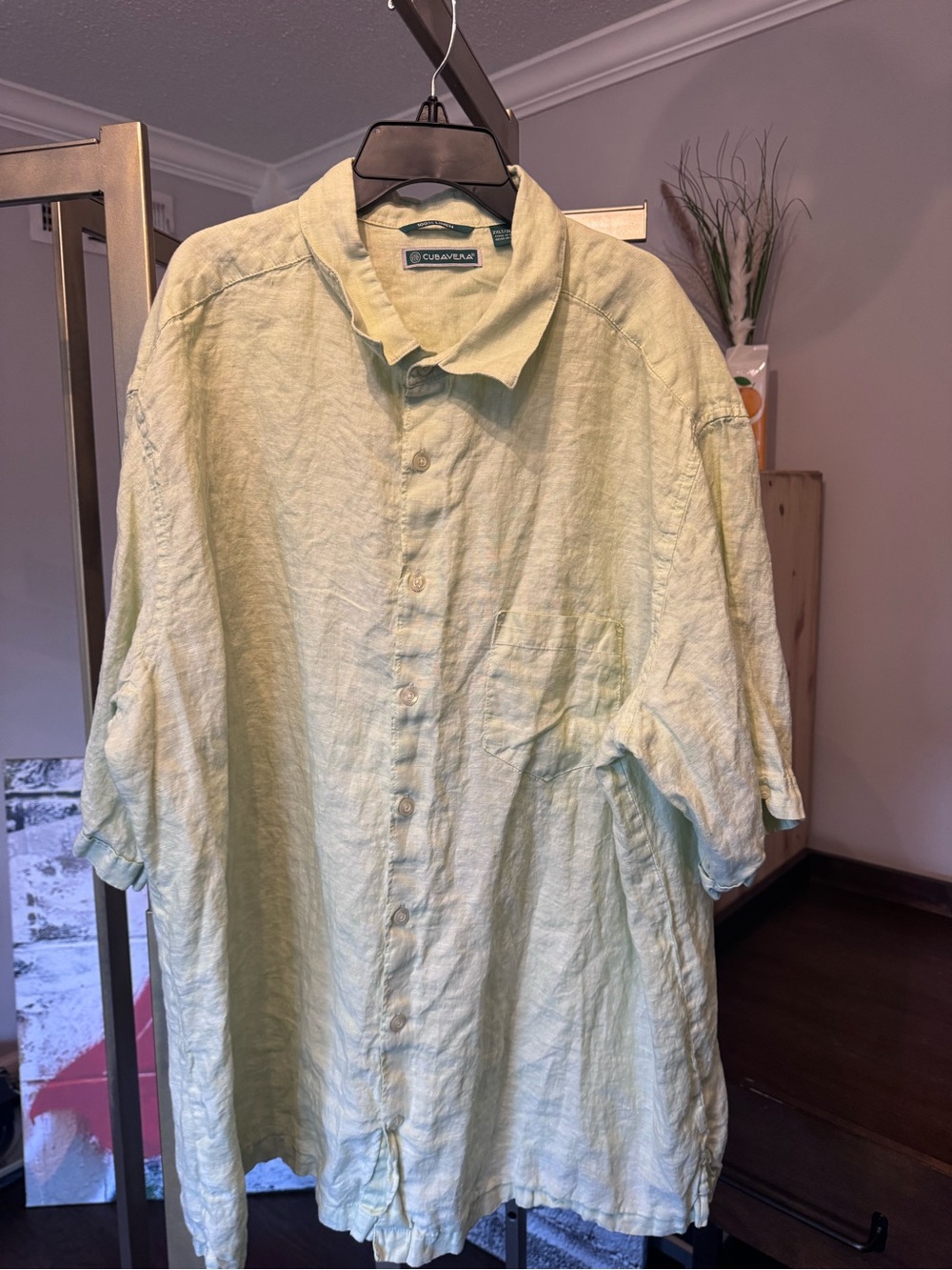 Men’s Cubavera Light Sage 100% Linen Button-Up Summer Shirt 2XL